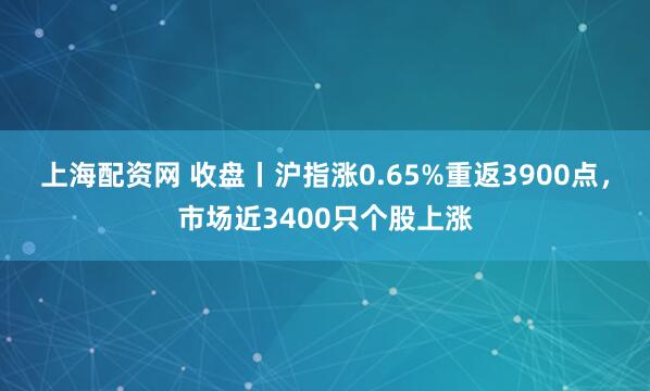 上海配资网 收盘丨沪指涨0.65%重返3900点,市场近3400只个股上涨